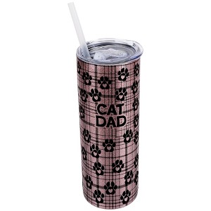 Elanze Designs Plaid Paw Prints Bubblegum Pink 20 Ounce Double Wall Stainless Steel Glitter Travel Tumbler With Sliding Lid And Straw, Cat Dad - 1 of 4