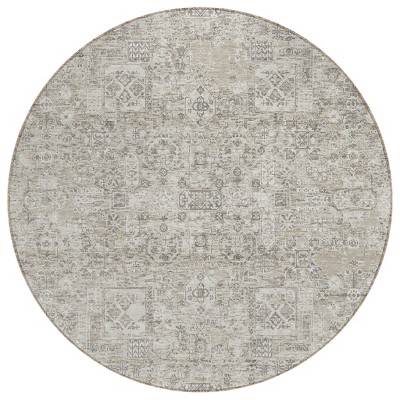 Taupe Beige And Gray Floral Washable Indoor Outdoor Area Rug