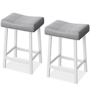 24" Saddle Bar Stools Set of 2, Stylish Backless PU Leather Counter Height Stools with Curved Cushion - 1 of 4