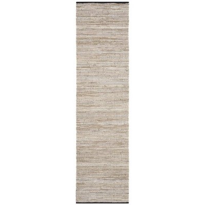 Beige 2'3" x 9' Handwoven Leather Runner Rug