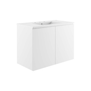 Modway Bryn 36Inch Wall-Mount Bathroom Vanity – Floating Vanity Cabinet with Storage and Modern Lines - 1 of 4