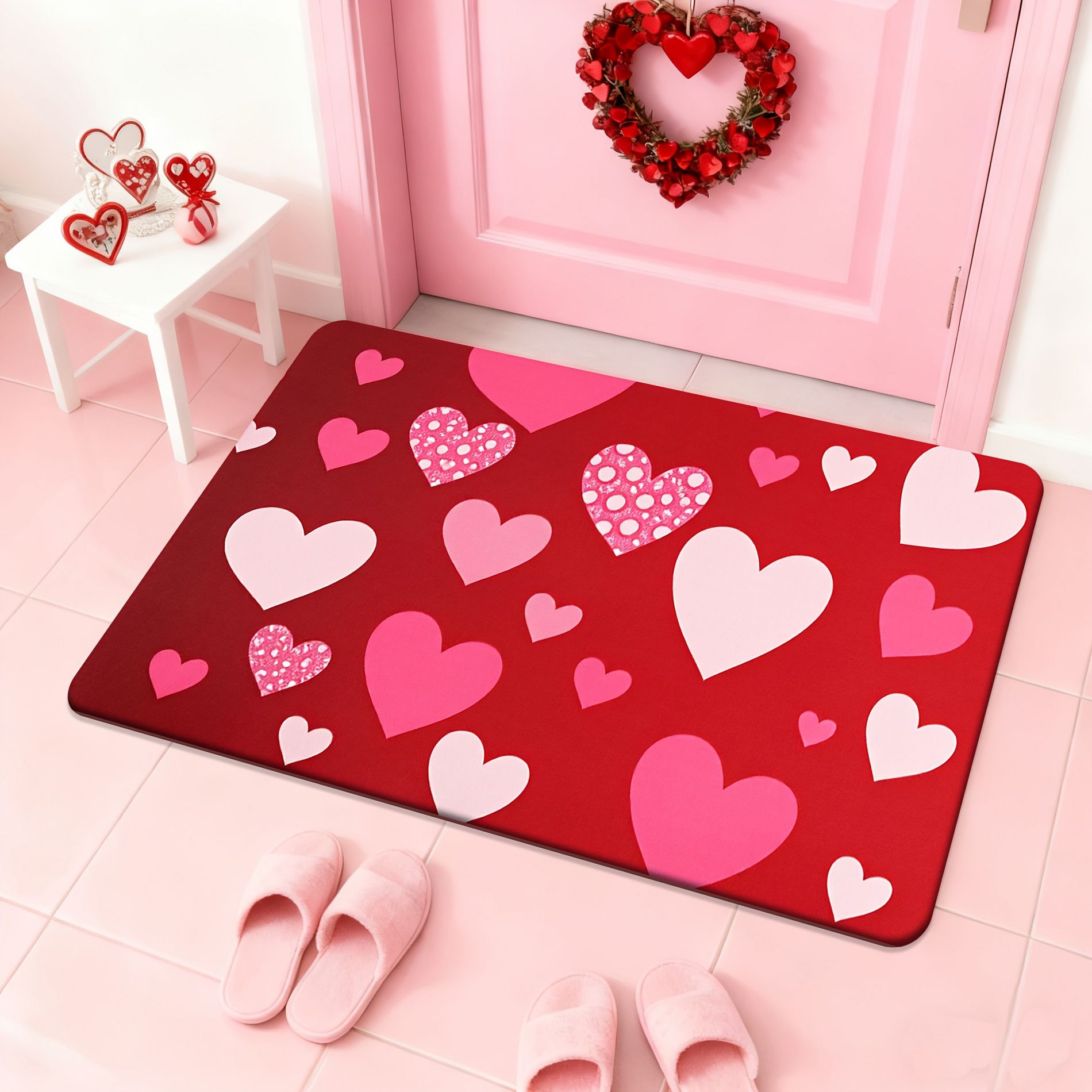 Lomsoe 1pc Valentine's Day Heart - Soft Warm Red Pink Suitable for Indoor Entryway Bedroom Kitchen Decor, Romantic for Valentine's Decor.
