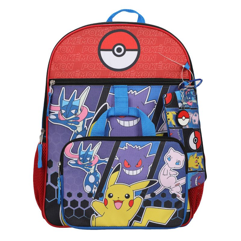Pokemon 5-Piece Set: 16" Backpack, Padded Utility Case, Small Utility Case, Rubber Keychain, and Carabiner, 3 of 8