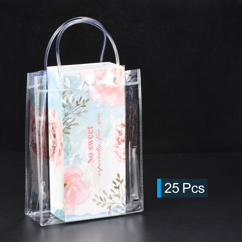 Unique Bargains Party Wedding Reusable Mini PVC Plastic Gift Wrap Tote Bag with Handles Clear 9" x 6.7" x 2.8" 25 Pack, 4 of 6