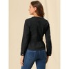 INSPIRE CHIC Women's Peplum Collarless Round Neck Button Down Cropped Ruffle Hem Denim Jackets - 3 of 4