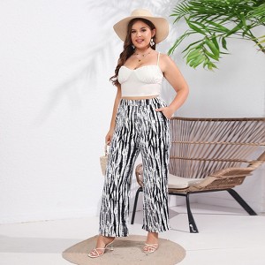 Plus Size High Waist Pants Zebra Print Straight Leg Pants Random Print Pants Summer Lounge Pants - 1 of 4