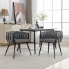 Modern Velvet Dining Chairs Set of 2 with Hand Weaving,Accent Chairs Living Room Chairs Upholstered Side Chair with Black Metal Legs-Cuddlewood - 2 of 4