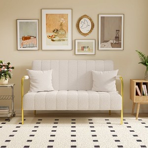 59-Inch Teddy Fleece Loveseat Sofa, Modern Soft Fabric Comfy Sofa With 4 Metal Legs, Comfortable Armrest - 1 of 4