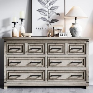 55" Farmhouse 8 Drawer for Bedroom, Retro Cabinet, Multi-Drawer Storage Furniture, Retro Style Wooden Cabinet - 1 of 4