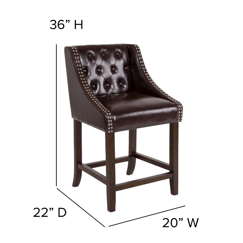 Flash Furniture Carmel Series 24" High Transitional Tufted Walnut Counter Height Stool with Accent Nail Trim, 5 of 12
