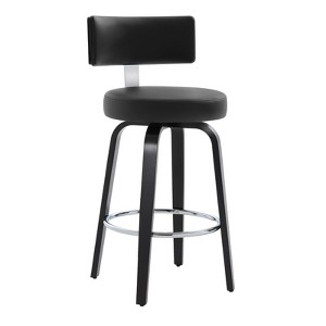 Bekrvio 26”/29” Swivel Bar Stools Set of 1,Faux Leather Upholstered with Back & Black Wood Frame,Modern Kitchen Island Stools for Kitchen Counter - 1 of 4