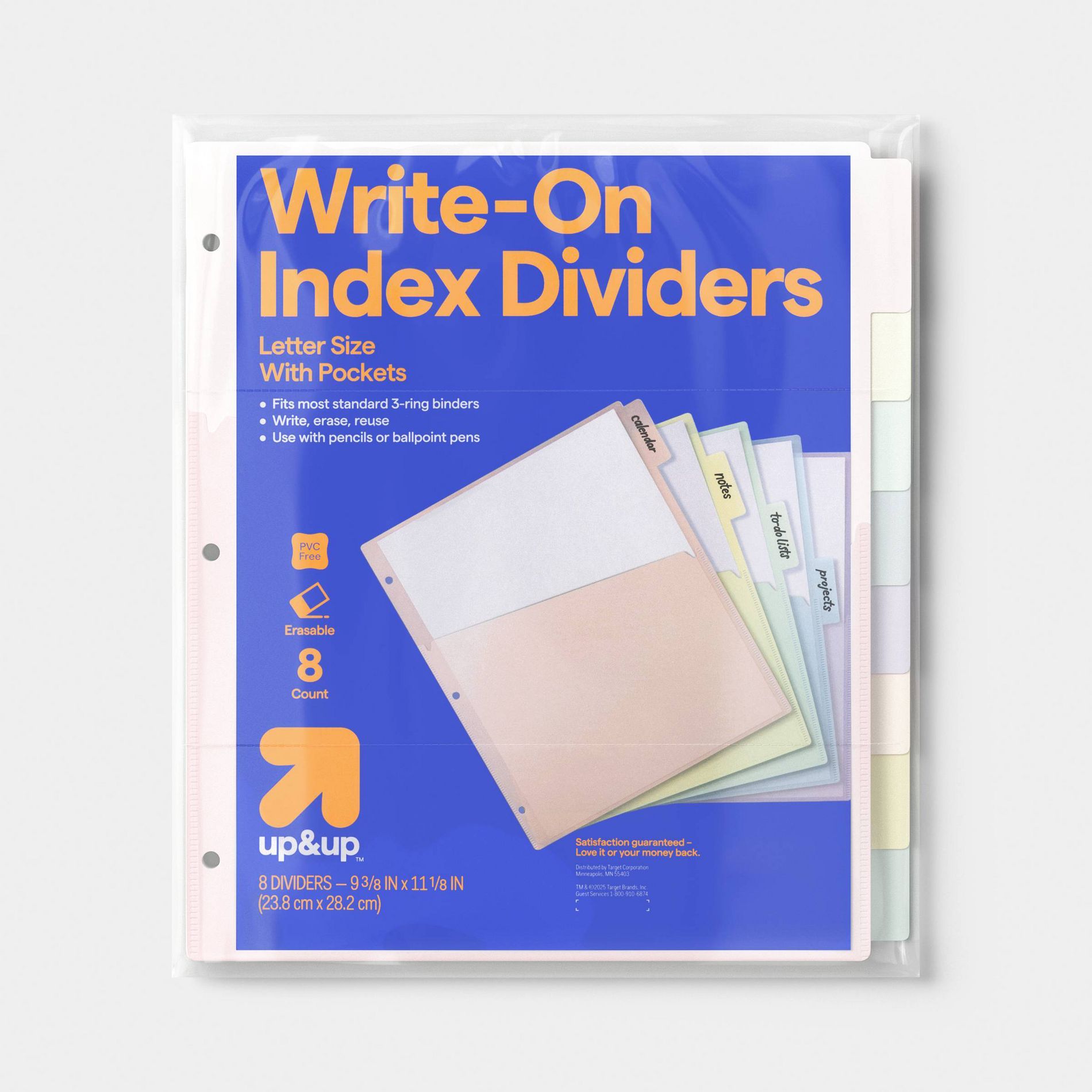 Pastel 8ct Tabbed Plastic Index Dividers with Pockets - up&up™