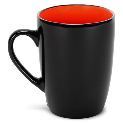 Color Pop Black Ceramic Mugs with Warm Interiors, Set of 4