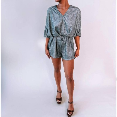 Women's Glitter V-neck Romper - GEEGEE