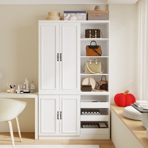 FUFU&GAGA White Wardrobe Storage Cabinet with Adjustable Shelves & Drawers Armoire Closet Organizer - 1 of 4
