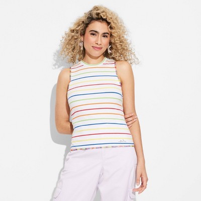 Outlet NoBull + The Out Foundation Pride Art Rainbow Striped Tank Top sz M