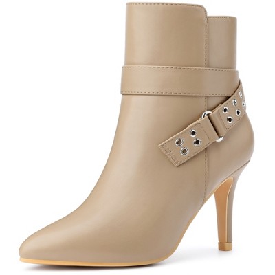 BLISSFUL STEP Pointed Toe with Buckle Dressy Stiletto Heel Ankle Boots for Women