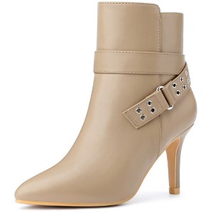 BLISSFUL STEP Pointed Toe with Buckle Dressy Stiletto Heel Ankle Boots for Women - 1 of 4