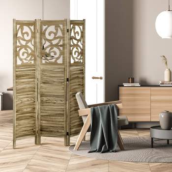 3 Panel Room Divider,5.5' Tall Wood Indoor Portable Folding Privacy Screens,Double Hinged Partition Wall Dividers for Home Office-The Pop Home