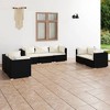 vidaXL Outdoor Patio Lounge Set with Cream Cushions, Black Poly Rattan Garden Sofa Set with Durable Powder Coated Steel Frame and Easy to Clean Design - 2 of 4