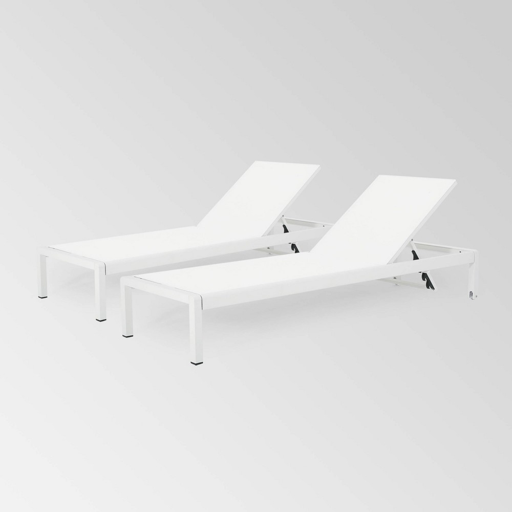 Photos - Garden Furniture Cape Coral 2pk Aluminum Chaise Lounge White - Christopher Knight Home