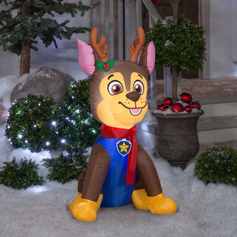 Gemmy Christmas Airblown Inflatable Chase w/Antlers and Scarf Nick, 3.5 ft Tall, Brown, 2 of 4