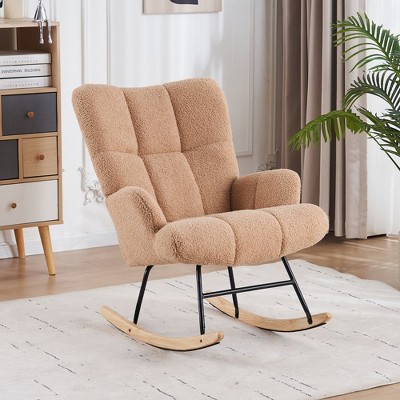 FERPIT Patchwork Upholstered Wingback Accent Chair with Rubberwood Legs