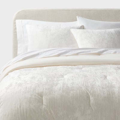 3pc Full/Queen Luxe Distressed Crinkle Velvet Comforter and Sham Set Ivory - Threshold™