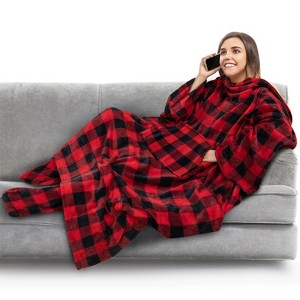 PAVILIA Wearable Blanket with Sleeves and Foot Pockets, Fleece Warm Snuggle Pocket Sleeved Throw for Women Men Adults - 1 of 4