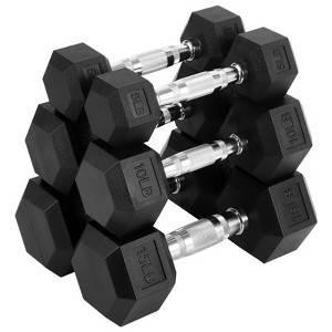 Garvee 60 LB-100 LB Hex Dumbbells Set, 5-30 LB Rubber Coated Hex Dumbbell Weights Set for Strength Training, 60 LB(5x2+10x2+15x2), 100 LB(20x2+30x2) - 1 of 2