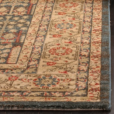 Navy and Natural Synthetic Reversible Runner Rug