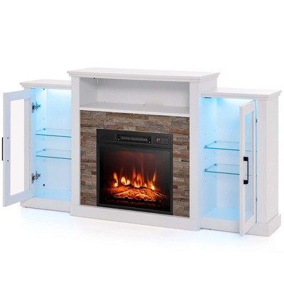 White MDF Fireplace TV Stand with LED Lights and Cabinets