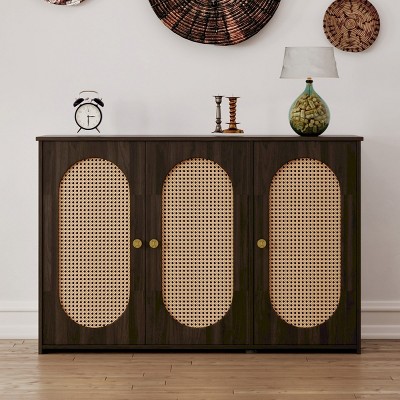 Retro 3-Door Sideboard, Sideboard Buffet With Large Storage Space, Sideboard Buffet Cabinet With Metal Handles, Modern Accent Cabinet-Cuddlewood