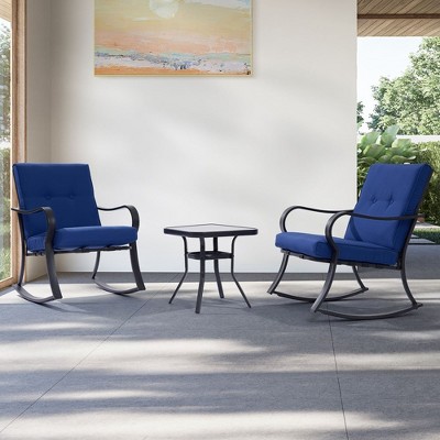 Sonkuki 3-Piece Rocking Chair Patio Bistro Set with Tempered Glass Table
