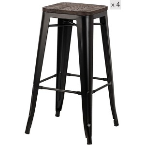 Set of 4 Gray Metal and Wood Chairs, Exotic Boho , Dining Room - 1 of 4
