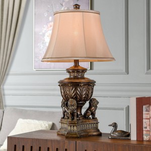 StyleCraft Majestic Gold Finish Table Lamp : Polyresin Body, Beige Shade, No Assembly Required - 1 of 4