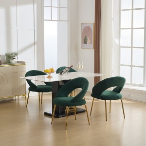 Set of 1 Teddy Fabric Dining Chairs With Curved Backrest and Golden Metal Legs for Kitchen or Dining Room ,White - 1 of 4