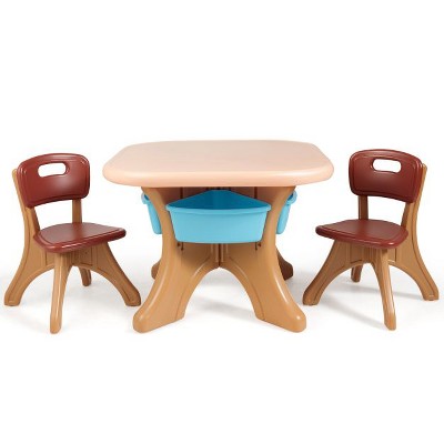 Costzon Kids Table and Chair Set, 3-Piece Activity Table with Toy Bin & 2 Chairs for Reading, Art, Craft, Toddler Furniture (Coffee)