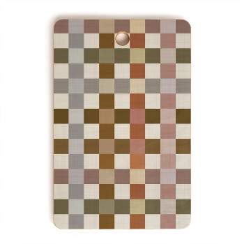 Ninola Design Multicolored Checker Natural Cutting Board Rectangle - Deny Designs