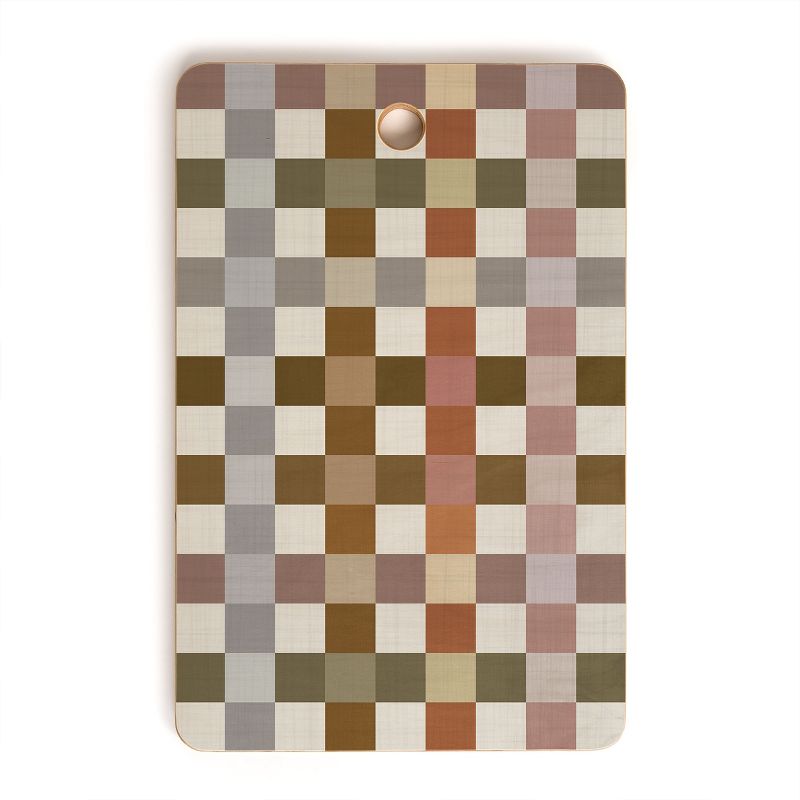 Ninola Design Multicolored Checker Natural Cutting Board Rectangle - Deny Designs, 1 of 4