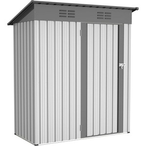 5x3 FT Heavy-Duty Steel Shed, Outdoor Storage with Lockable Door, Sloping Roof Design, Spacious Tool Shed for Garden & Patio - 1 of 4