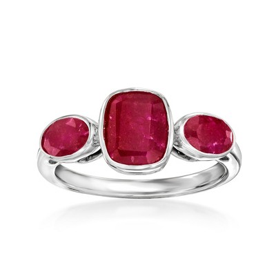 Ross-Simons 3.30 ct. t.w. Ruby 3-Stone Ring in Sterling Silver