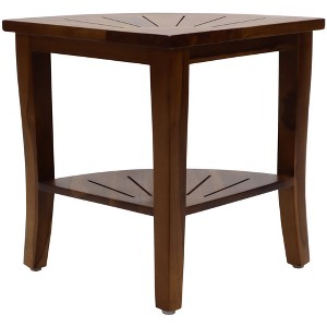 Redmon Genuine Teak Corner Shower Bench, Underseat Shelf Storage, Teak Woodgrain - 1 of 4
