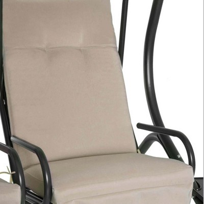 Beige Outdoor Patio Swing Chair with Separate Seats and Canopy