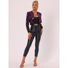 INSPIRE CHIC Women's Glitter Sparkle Long Sleeve Front Zip Party Shiny Crop Bomber Sequin Jackets - 3 of 4