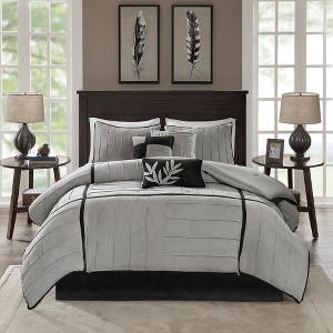 7 Pcs Elegant Casual Blocks Design Comforter Set,All Season Bedding Set,Cozy Home Textile fits Lux Bedroom Decor,Matching Bed Skirt,Decorative Pillows - 1 of 4