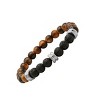 Steeltime Men's tiger eye and black lava beaded stainless steel bracelet. Color Options: Silver, Gold - 2 of 4