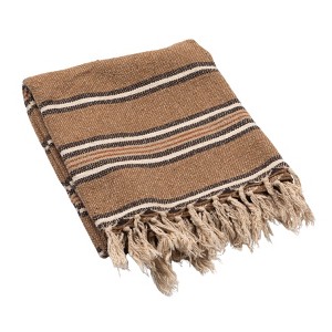 Storied Home Cotton Blend Throw with Stripes and Fringe, Rust Color, Natural and Black - 1 of 4