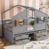 JUJABU Full Size Loft Bed with Playhouse Roof and Windows, Wooden Frame with Ladder, Guardrails, and 4 Built-In Storage Drawers - 3 of 4