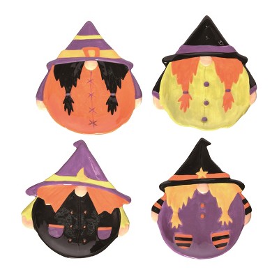 Transpac Halloween Ceramic Witchy Gnome Treat Plate Set of 4 Halloween Home Decorations